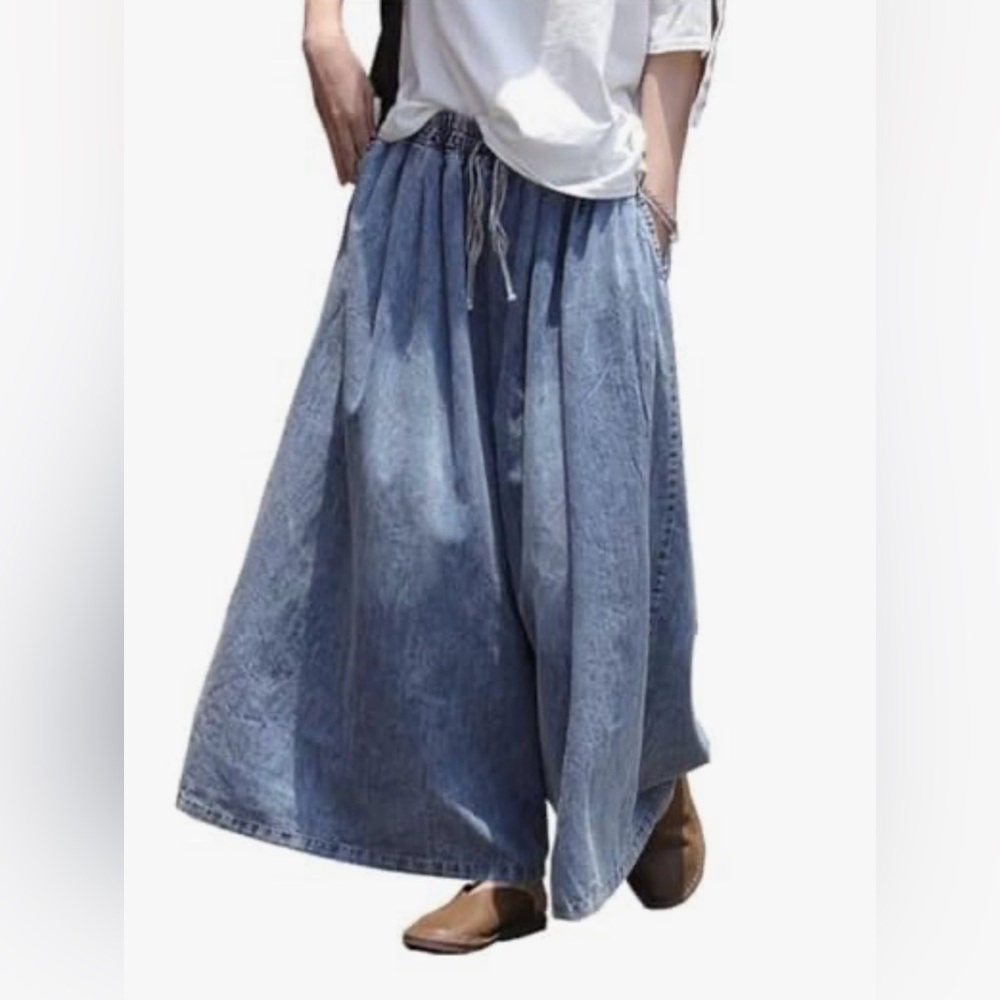 Wide Leg Light Wash Denim Palazzo Pants